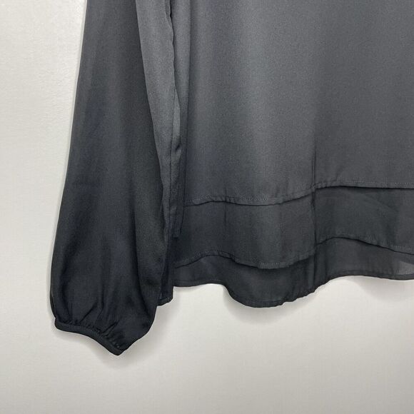 ABERCROMBIE & FITCH Top Womens Small Black V-Neck Popover Blouse Layered Relaxed - Picture 3 of 8